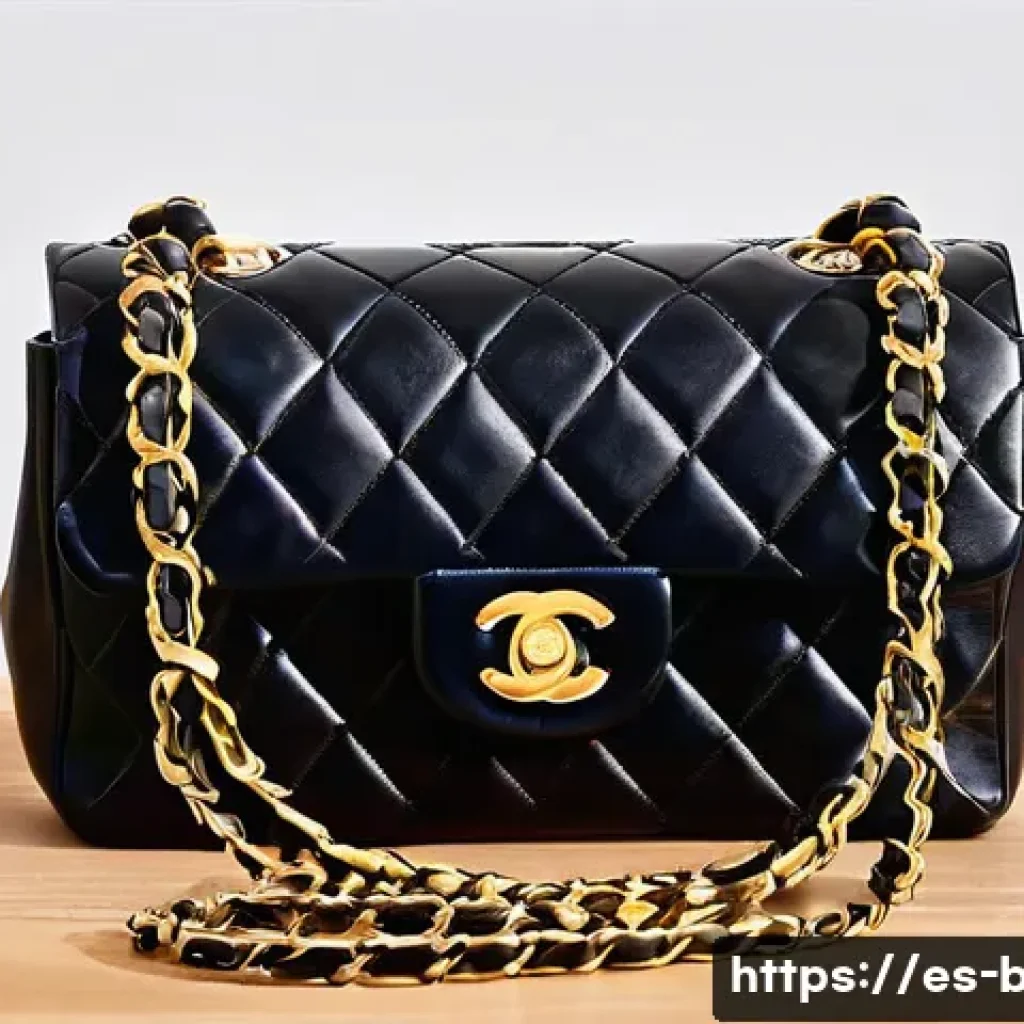 샤넬 클래식 플랩백과 보이백 비교 - A sophisticated and elegant classic Chanel Flap Bag placed on a polished wooden table in a stylish M...