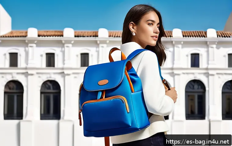 롱샴 네오 백팩과 오리지널 라인 비교 - A stylish urban scene featuring a young adult carrying a Longchamp Neo backpack with a modern sporty...
