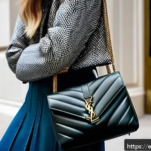 생로랑 루루 백과 카산드라 백 차이 - A sophisticated fashion scene featuring a close-up of a Saint Laurent Loulou bag displayed on a styl...